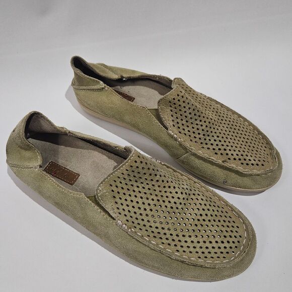 OluKai W7 Mohea Perferated Suede Slip On Loafers Sage Green Leather EUR 37 - Picture 1 of 5